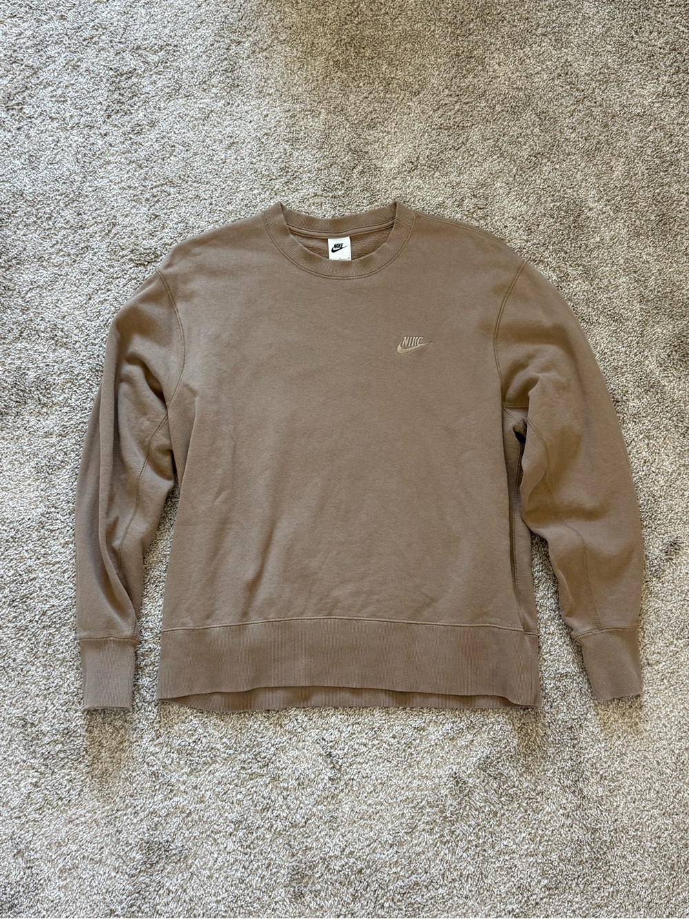Nike Men's Brown Cotton Fleece Crewneck Logo Pullover Sweatshirt Size L